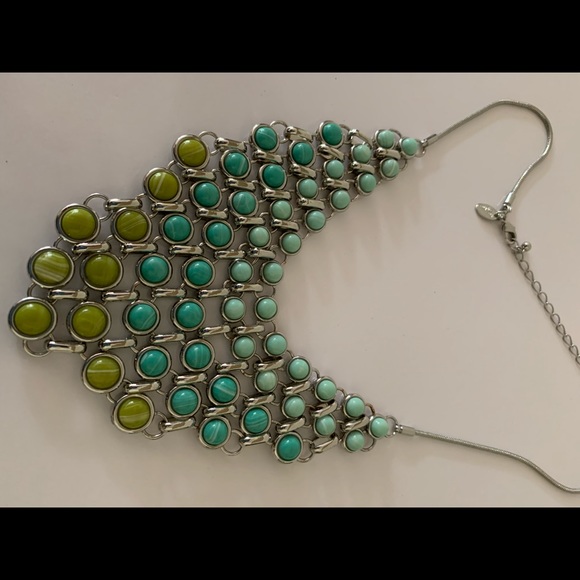 Lia Sophia Three Tier Peridot Green Blue Balls Circle Drop Necklace - Picture 5 of 5